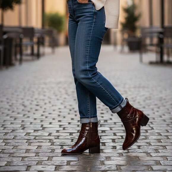 Anne Klein Shoes - Anne Klein Makanda Ankle Boots Brown Croc Women's Size 8.5 Strappy Booties iFlex